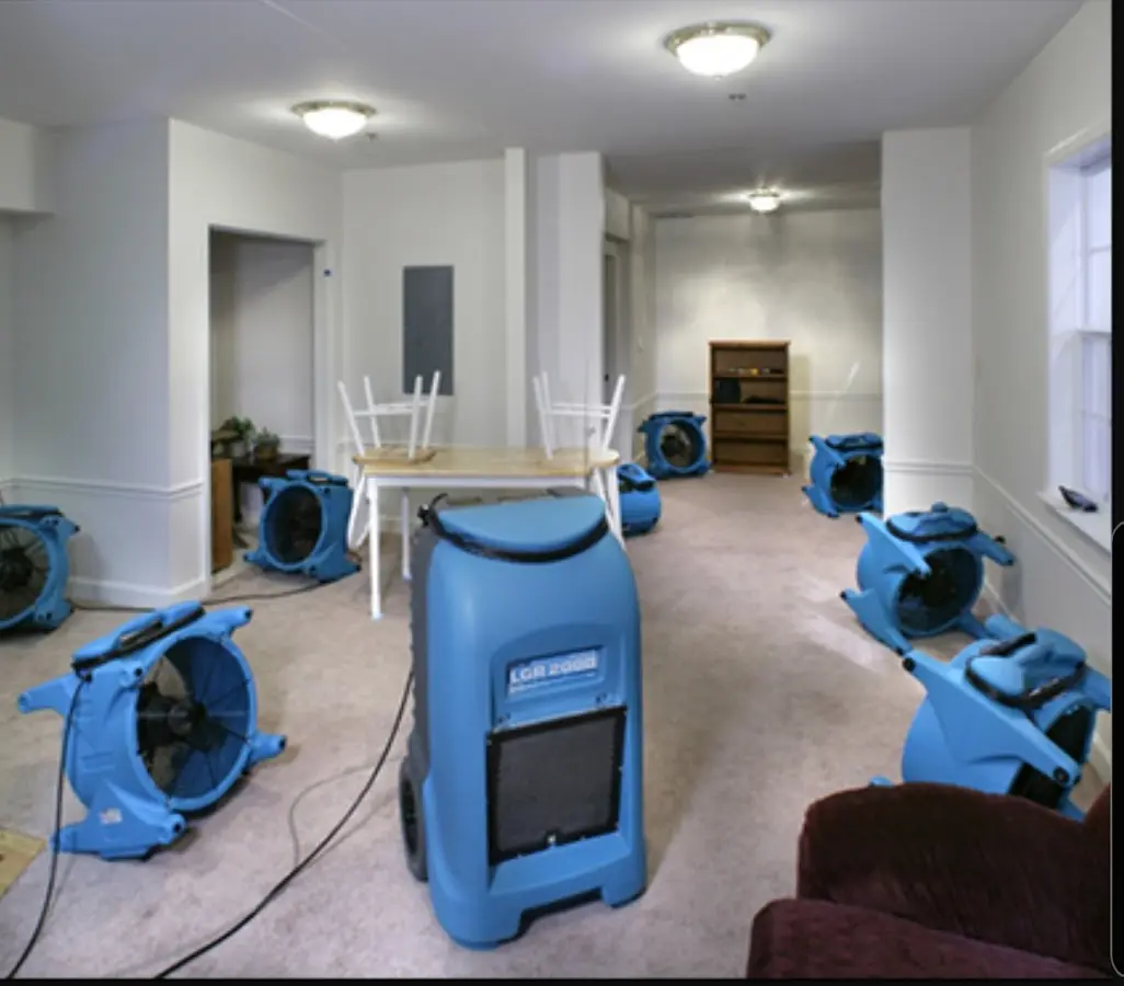 Air movers and dehumidifier setup for Water Damage Restoration in New Carrollton